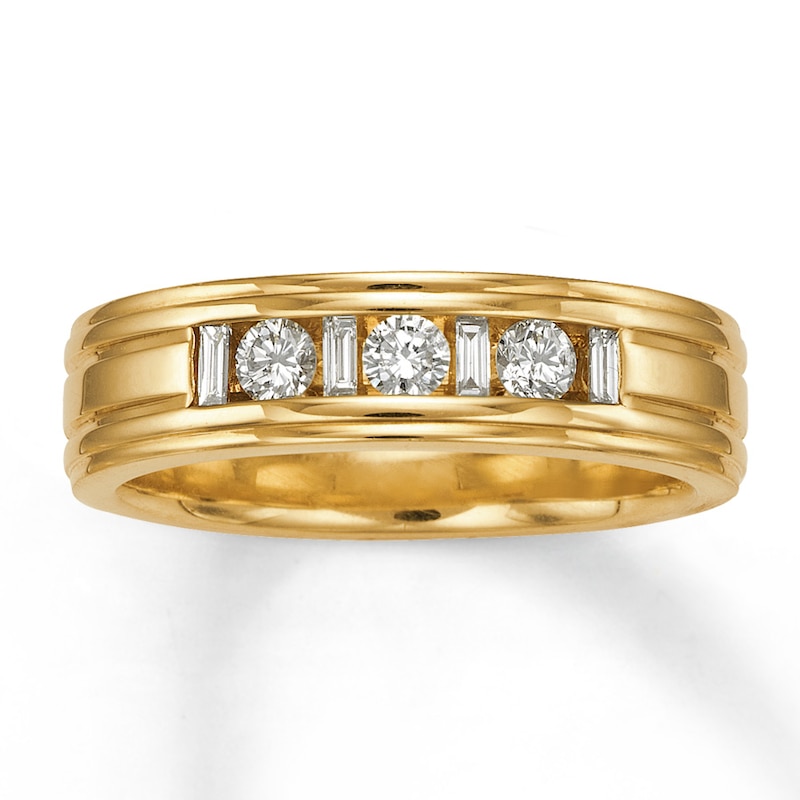 Previously Owned Men's Diamond Wedding Band 1/2 cttw Round & Baguette 14K Yellow Gold - Size 10.25