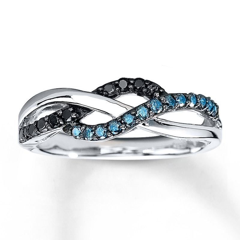 Main Image 1 of Previously Owned Blue/Black Diamond Fashion Ring 1/4 ct tw Sterling Silver