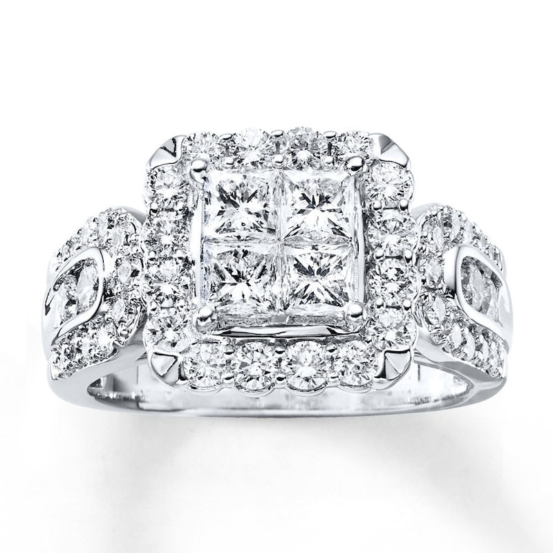 Main Image 1 of Previously Owned Diamond Ring 2 ct tw Princess & Round 14K White Gold