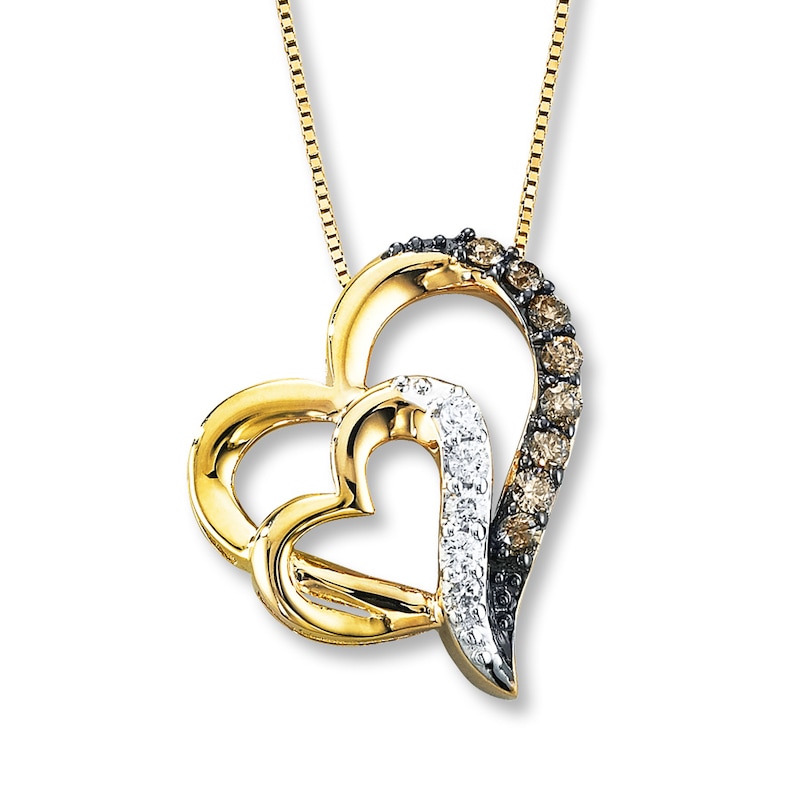 Previously Owned Diamond Heart Necklace 1/4 ctw Brown/White 10K Yellow Gold