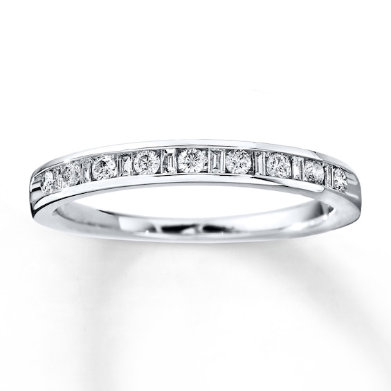Previously Owned Diamond Anniversary Band 1/4 ct tw Round & Baguette-cut 14K White Gold