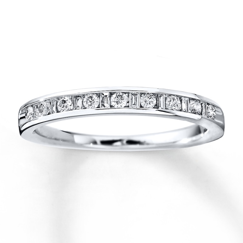 Previously Owned Diamond Anniversary Band 1/4 ct tw Round & Baguette-cut 14K White Gold