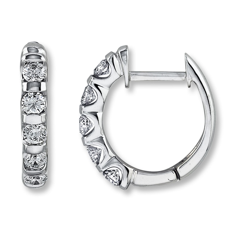 Main Image 1 of Previously Owned Diamond Hoop Earrings 1 ct tw 14K White Gold