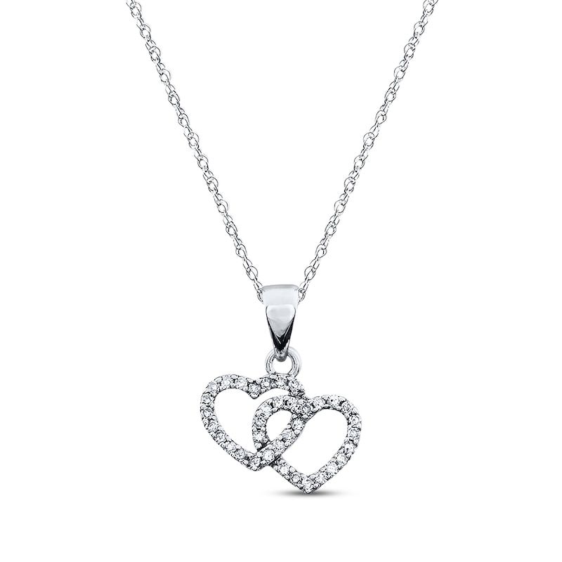 Main Image 1 of Previously Owned Twin Hearts Necklace 1/8 ct tw Diamonds 10K White Gold