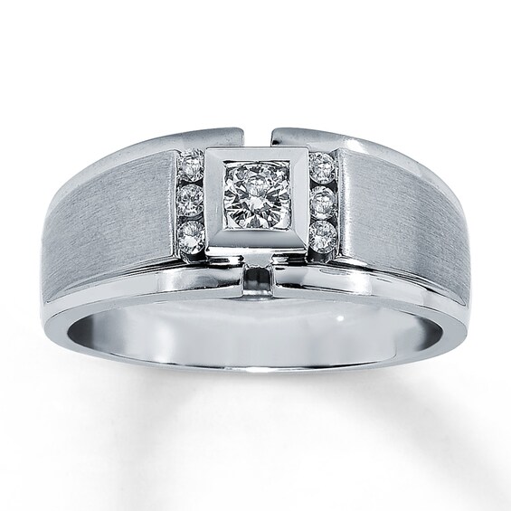 Previously Owned Men's Wedding Band 1/3 ct tw Round-cut Diamonds 14K White Gold