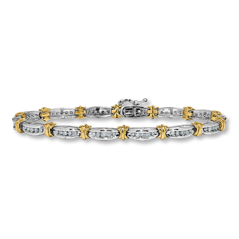 Main Image 1 of Previously Owned Diamond Bracelet 1 ct tw Round-cut 10K Two-Tone Gold 7"