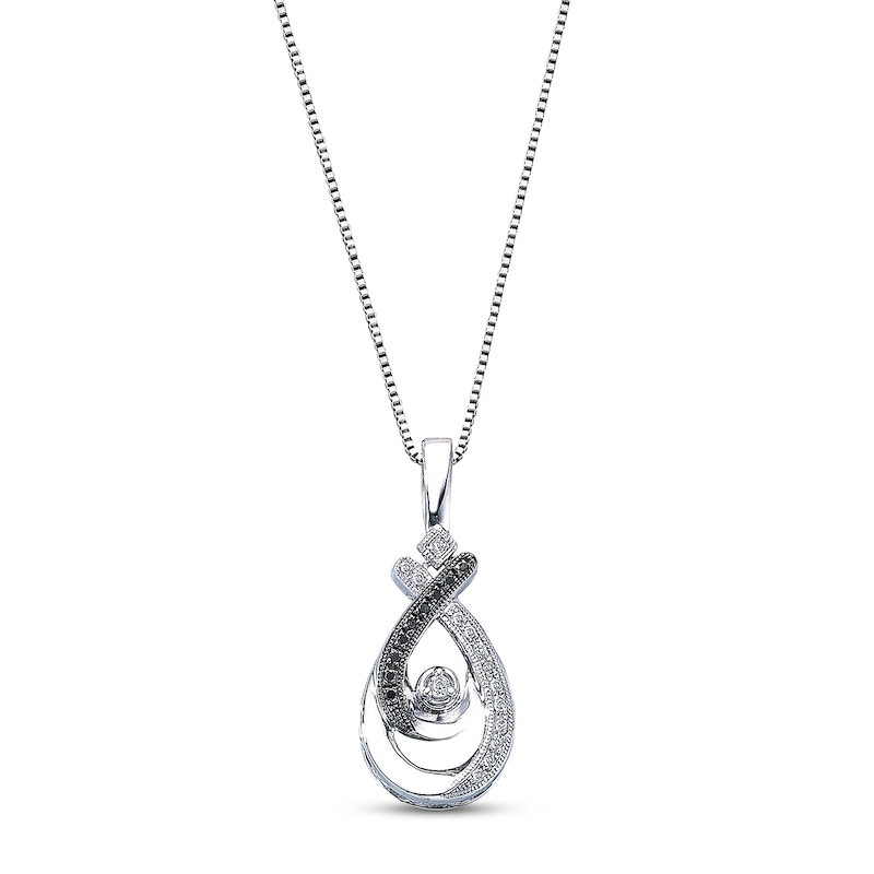 Main Image 1 of Previously Owned Teardrop Necklace 1/10 cttw Black & White Diamonds Sterling Silver