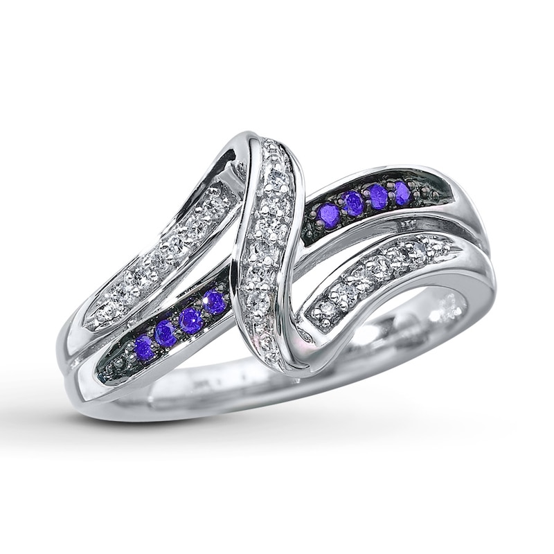 Main Image 1 of Previously Owned Purple & White Diamond Ring 1/6 ct tw Round-cut Sterling Silver