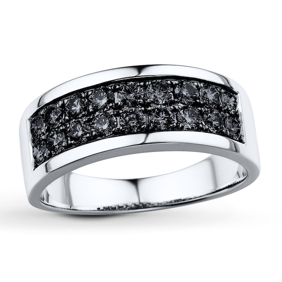 Previously Owned Black Diamond Men's Band 1-1/2 ct tw Round-cut 10K White Gold