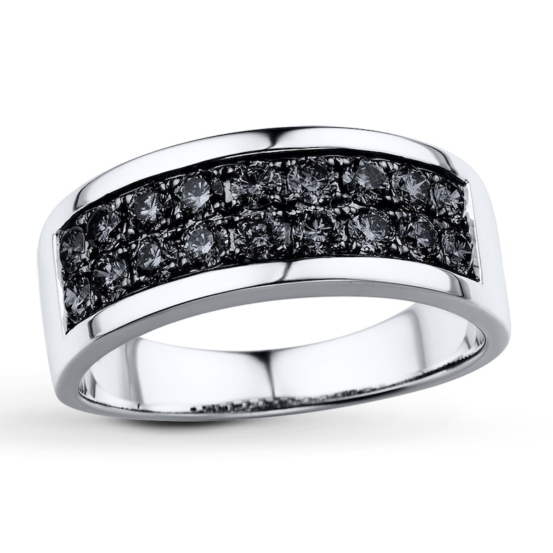 Main Image 1 of Previously Owned Black Diamond Men's Band 1-1/2 ct tw Round-cut 10K White Gold