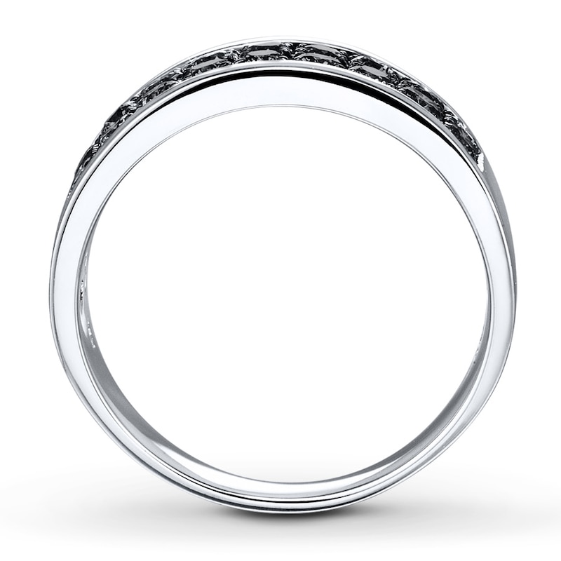 Main Image 2 of Previously Owned Black Diamond Men's Band 1-1/2 ct tw Round-cut 10K White Gold