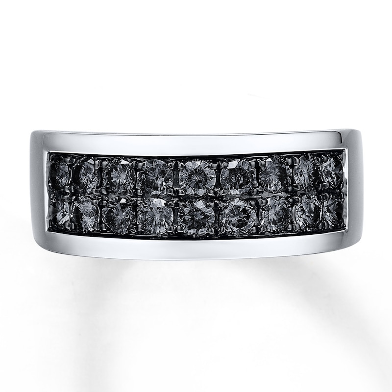 Main Image 4 of Previously Owned Black Diamond Men's Band 1-1/2 ct tw Round-cut 10K White Gold