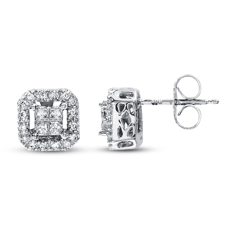 Main Image 1 of Previously Owned Diamond Framed Earrings 1/4 carat tw 10K White Gold