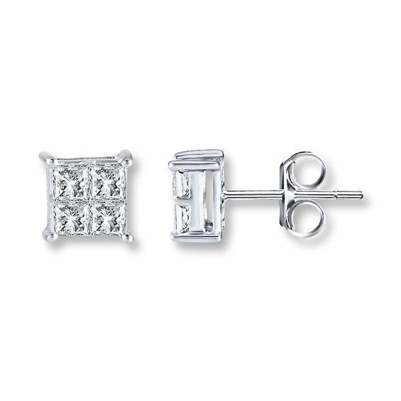 Previously Owned Diamond Earrings 5/8 ct tw Princess-Cut 14K White Gold