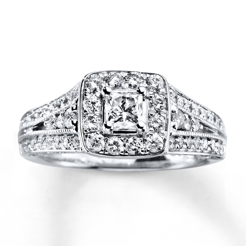 Main Image 1 of Previously Owned Diamond Engagement Ring 1 ct tw Princess-cut 14K White Gold