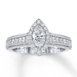 Previously Owned Diamond Engagement Ring 1 ct tw Marquise/Round 14K White Gold