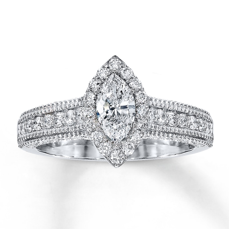 Main Image 1 of Previously Owned Diamond Engagement Ring 1 ct tw Marquise/Round 14K White Gold