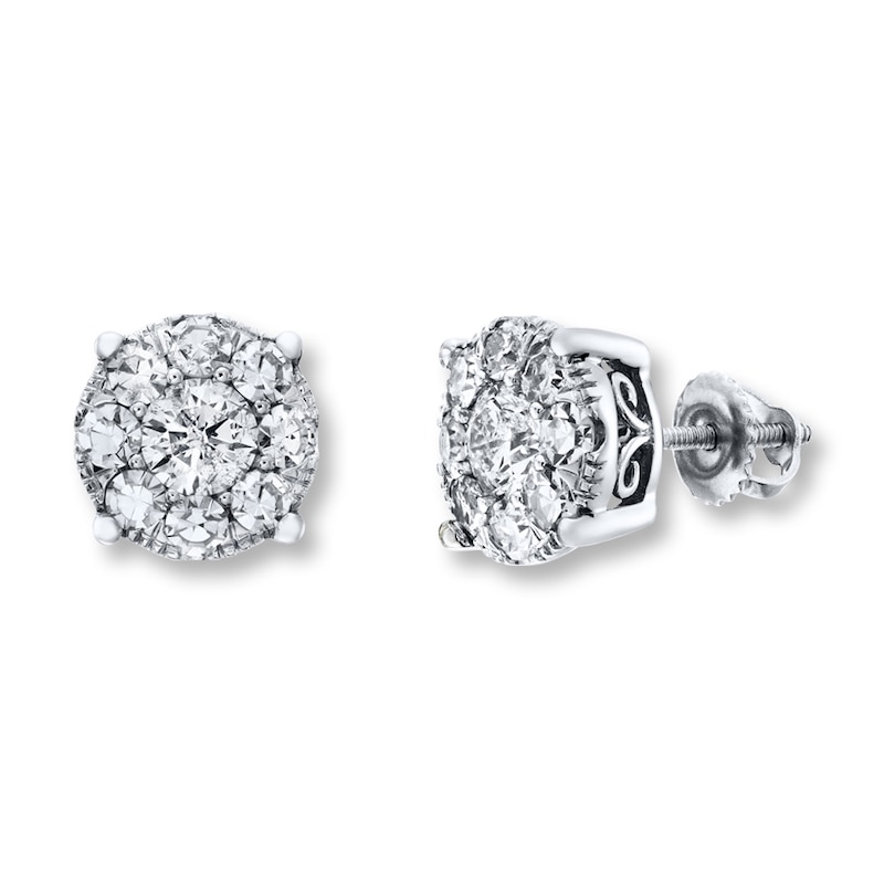 Main Image 1 of Previously Owned Diamond Earrings 1-1/2 cts tw Round-cut 14K White Gold