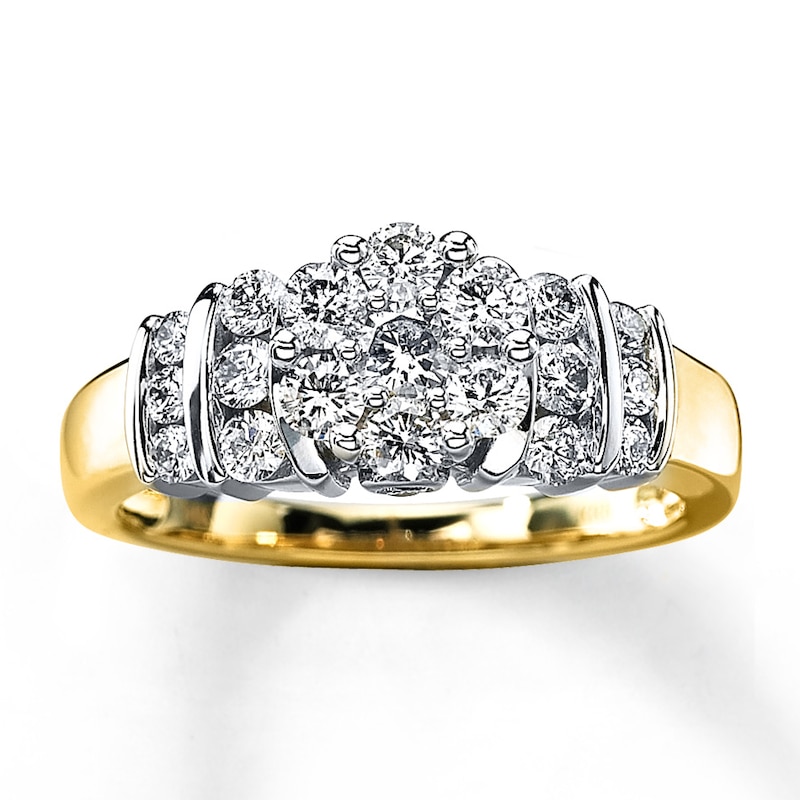 Main Image 1 of Previously Owned Diamond Flower Ring 1 ct tw Round-cut 14K Two-Tone Gold