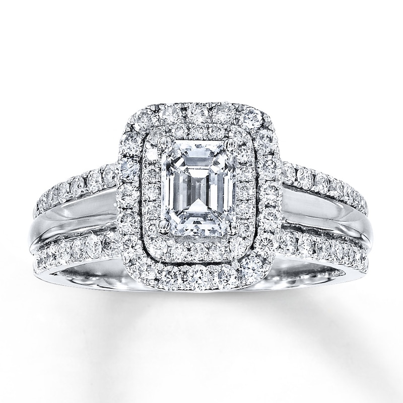 Main Image 1 of Previously Owned Diamond Engagement Ring 1-1/2 ct tw Emerald-cut 14K White Gold