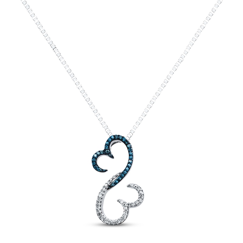 Main Image 1 of Previously Owned Open Heart Necklace 1/6 cttw Diamonds Blue/White Sterling Silver 18"