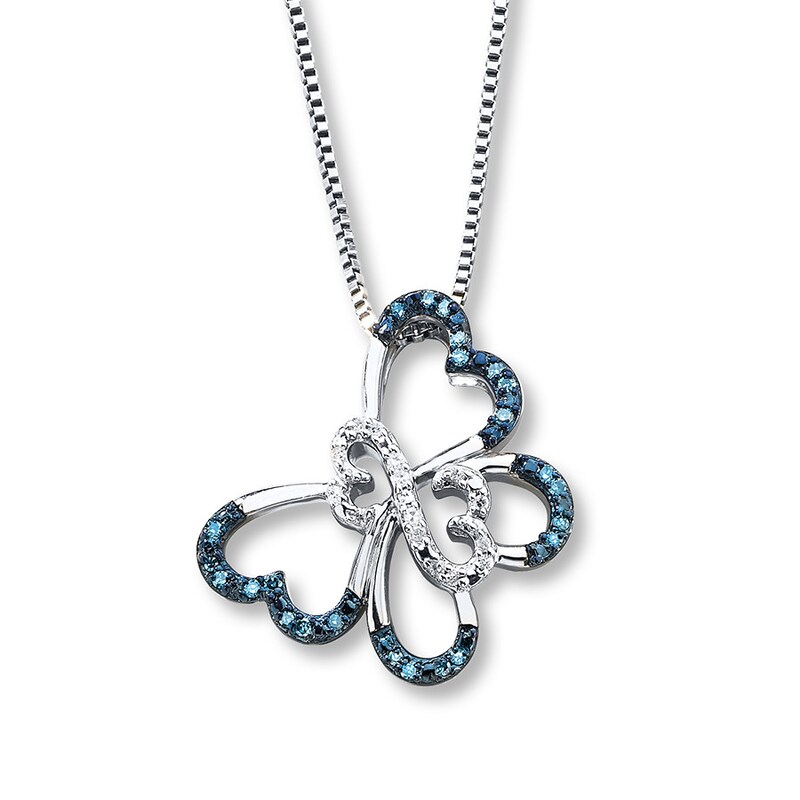 Main Image 1 of Previously Owned Blue Diamond Butterfly Necklace 1/10 ct tw Sterling Silver 18"