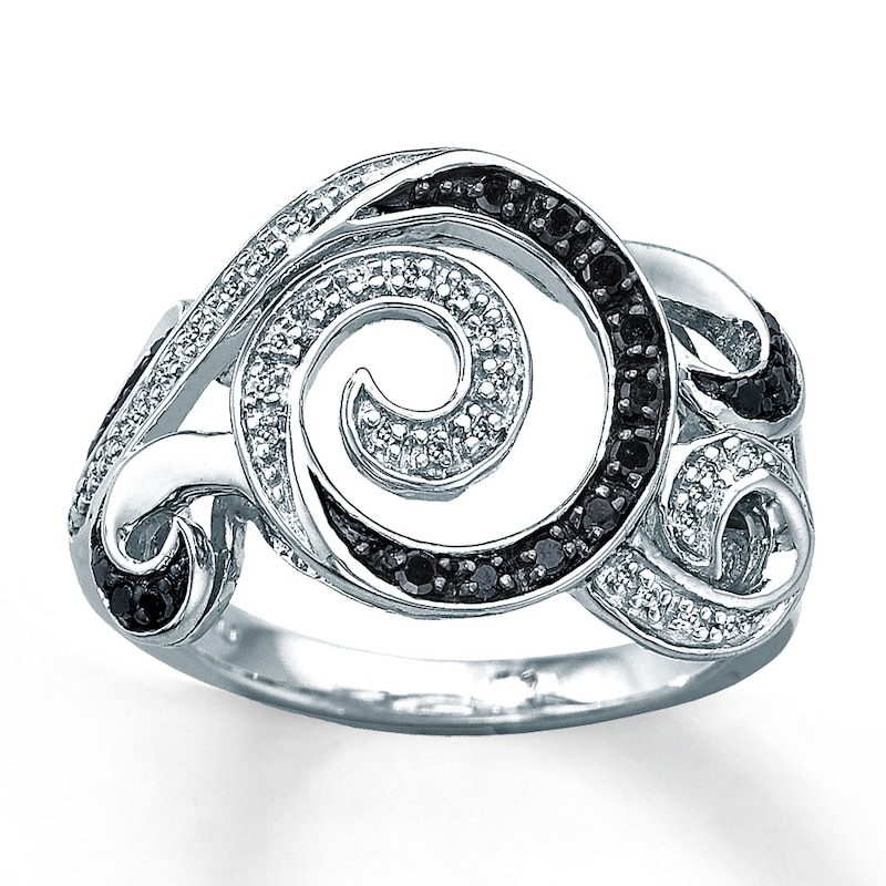 Main Image 1 of Previously Owned Black & White Diamond Ring 1/5 ct tw Sterling Silver