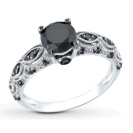 Previously Owned Black Diamond Ring 1-1/4 Carats tw 10K White Gold Size 7