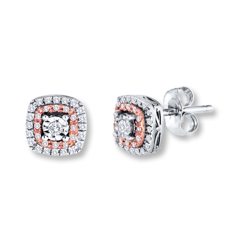Main Image 1 of Previously Owned Diamond Earrings 1/5 ct tw Sterling Silver & 10K Rose Gold