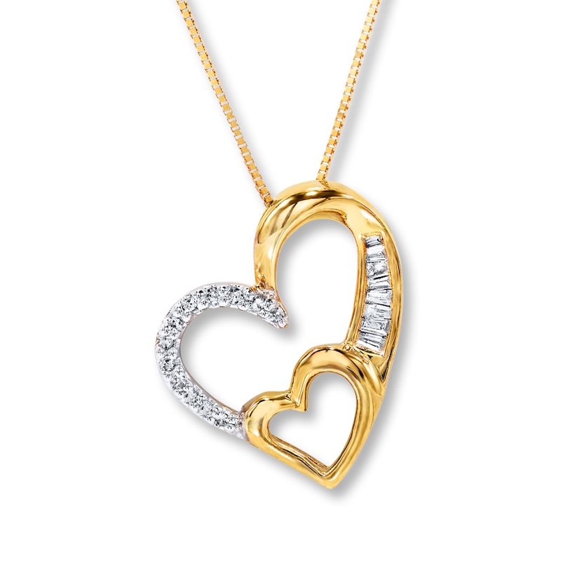 Previously Owned Diamond Heart Necklace 1/8 ct tw Round & Baguette 10K Yellow Gold