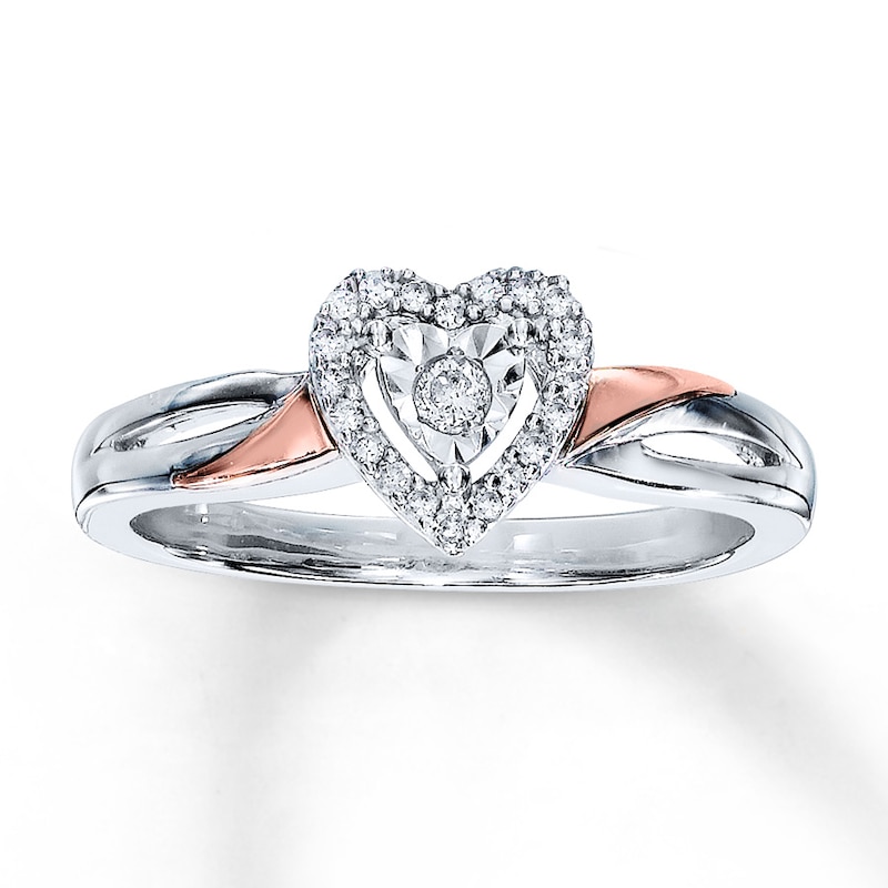 Main Image 1 of Previously Owned Diamond Heart Ring 1/8 ct tw Sterling Silver & 10K Rose Gold
