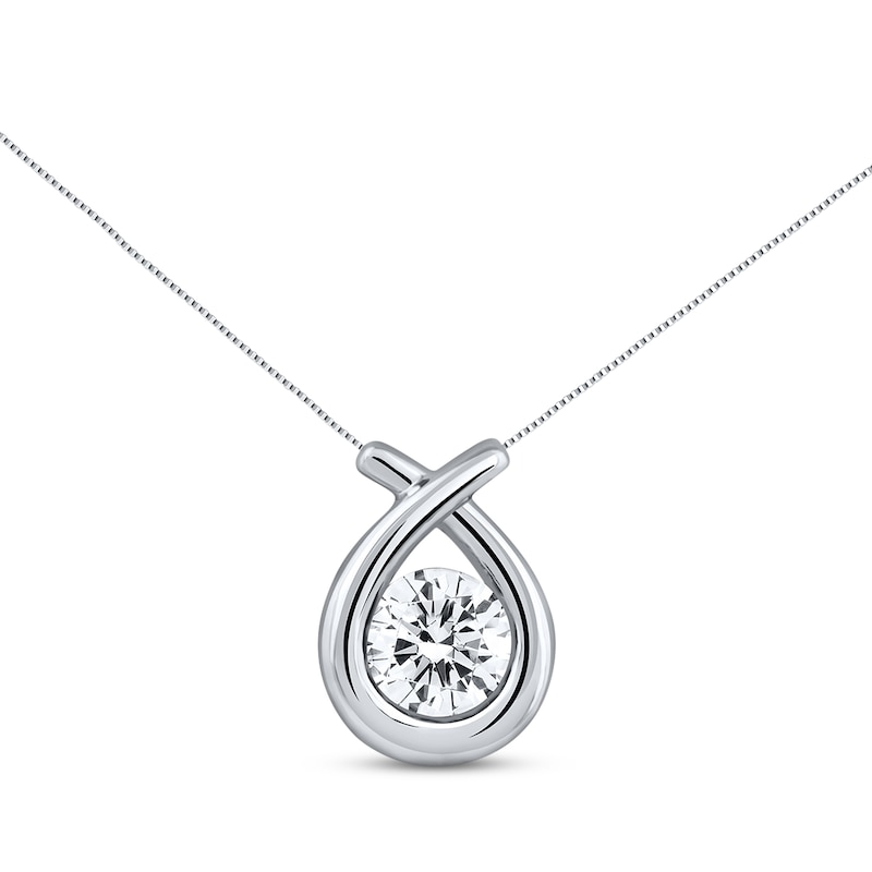 Previously Owned Diamond Solitaire Teardrop Necklace 1/2 ct tw Round ...