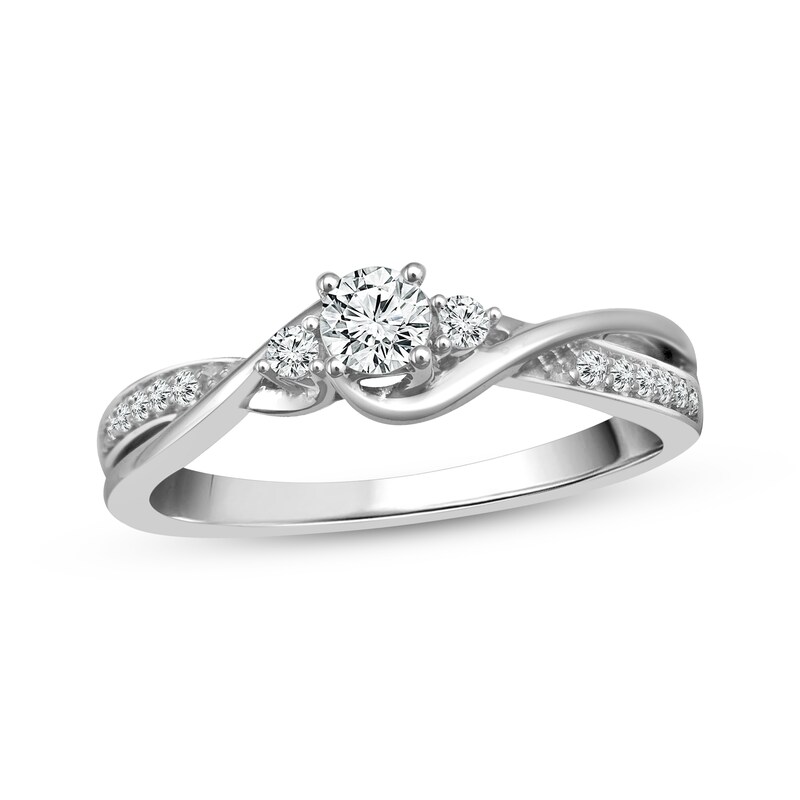 Main Image 1 of Previously Owned Round-Cut Diamond Three-Stone Engagement Ring 1/3 ct tw 10K White Gold Size 6