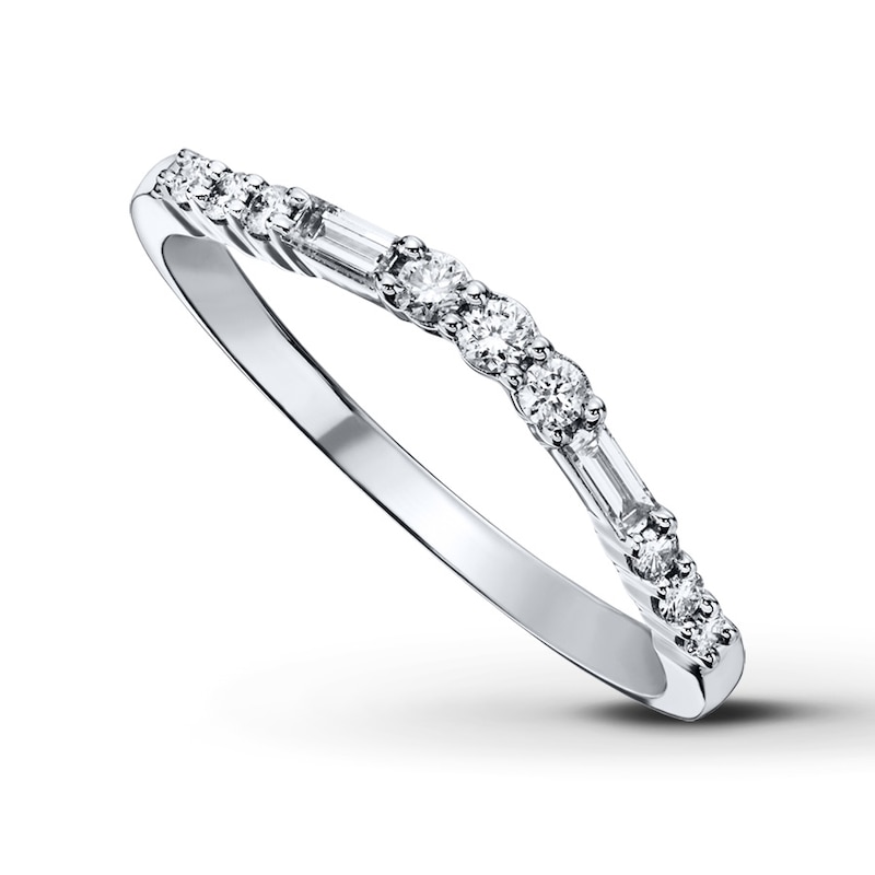 Main Image 1 of Previously Owned Diamond Anniversary Ring 1/4 ct tw Round & Baguette-cut 14K White Gold
