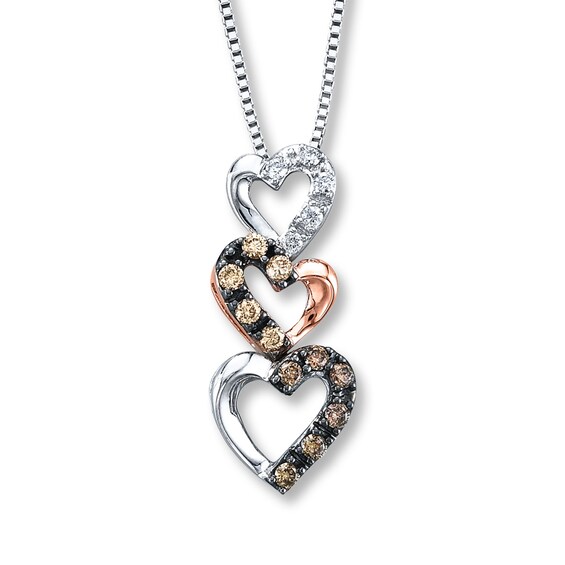 Previously Owned Diamond Heart Necklace 1/4 ctw Brown/White Sterling Silver