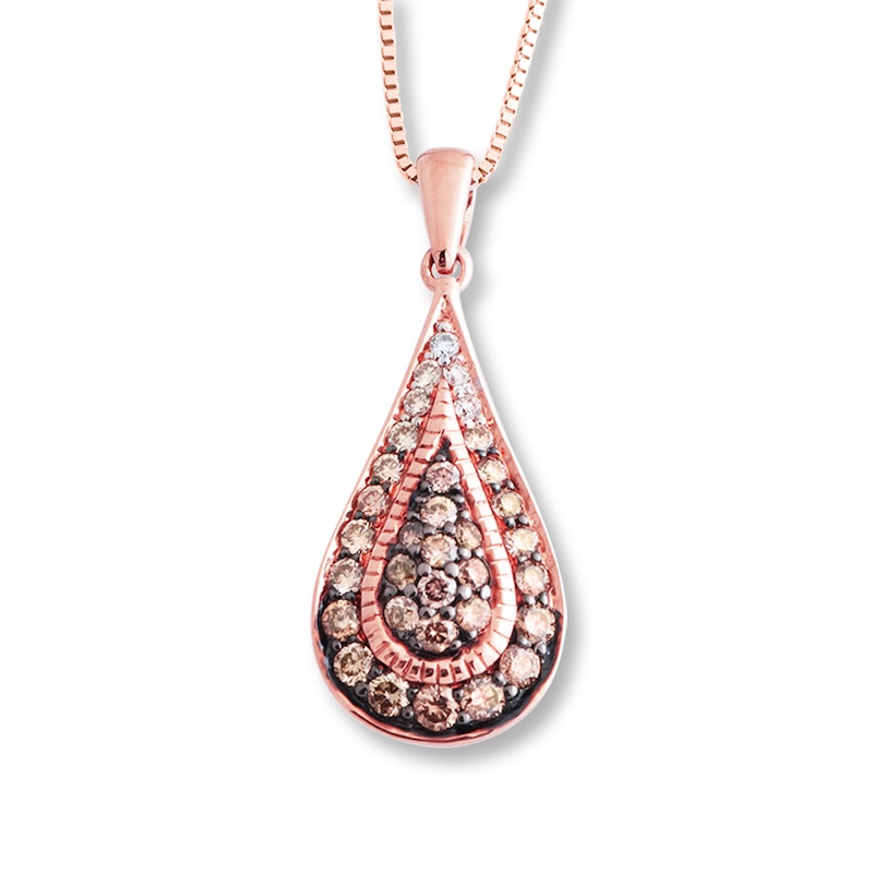 Main Image 1 of Previously Owned Brown Diamond Necklace 3/8 ct tw Round-cut 10K Rose Gold