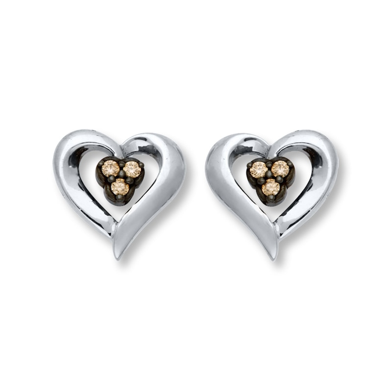 Main Image 1 of Previously Owned Brown Diamond Heart Earrings 1/15 ct tw Sterling Silver