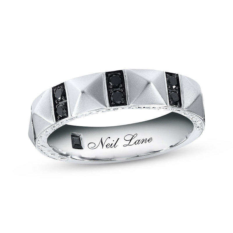 Main Image 1 of Previously Owned Neil Lane Men's Wedding Band 3/8 ct tw Black Round-cut Diamonds 14K White Gold
