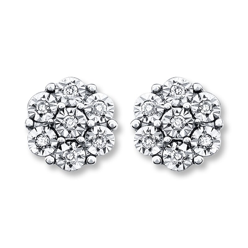 Main Image 1 of Previously Owned Diamond Flower Earrings 1/15 ct tw Round-cut Sterling Silver
