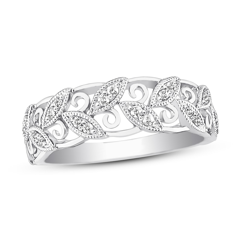 Main Image 1 of Previously Owned Diamond Leaf Ring 1/8 ct tw Round-cut 10K White Gold