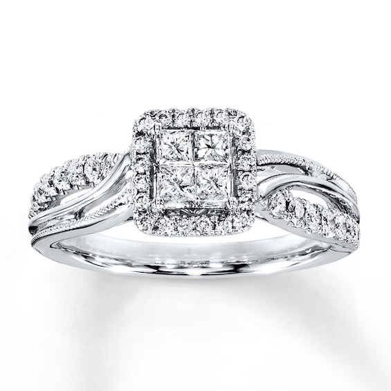 Previously Owned Diamond Ring 1/2 ct tw Princess & Round-cut 14K White Gold
