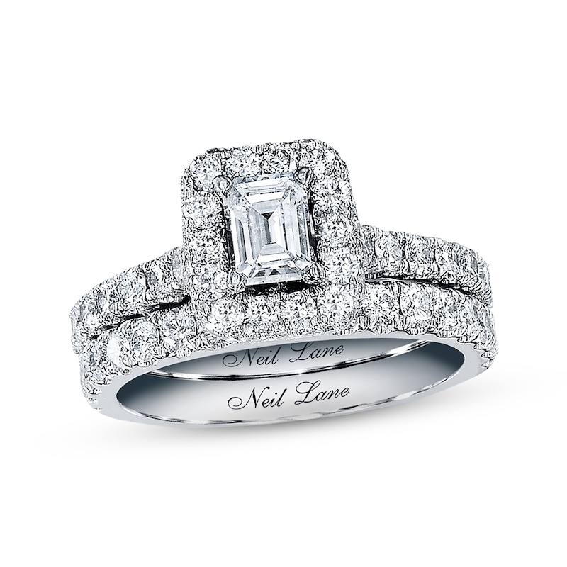 Main Image 1 of Previously Owned Neil Lane Diamond Bridal Set 1-7/8 ct Emerald/Round-Cut 14K White Gold