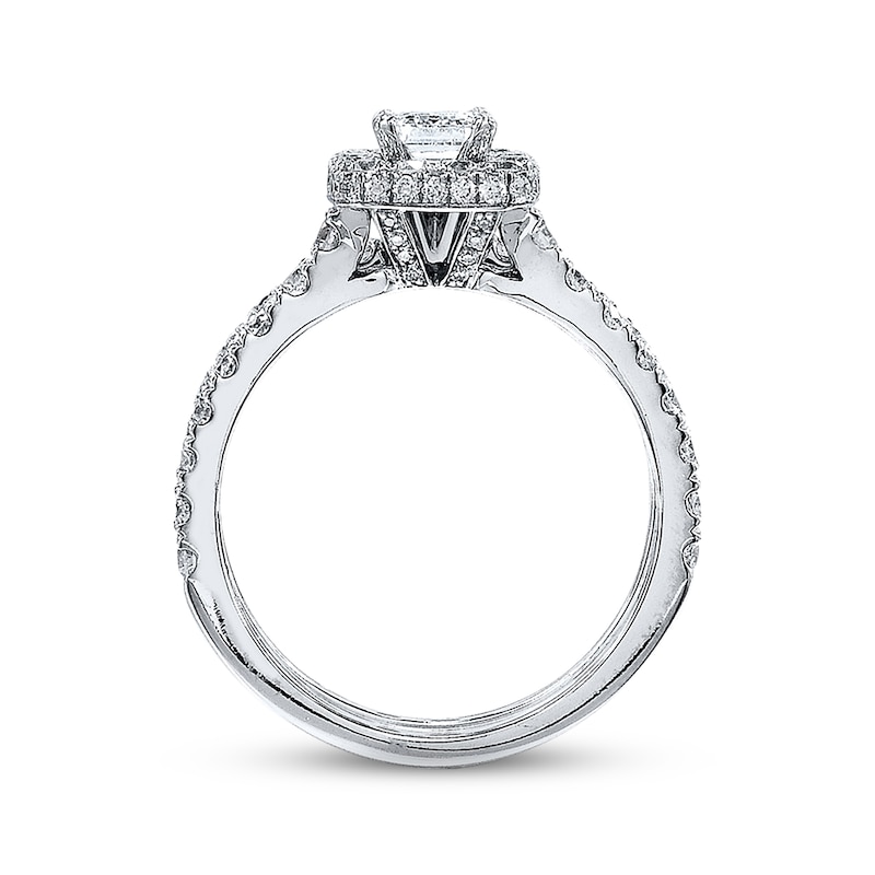 Main Image 2 of Previously Owned Neil Lane Diamond Bridal Set 1-7/8 ct Emerald/Round-Cut 14K White Gold