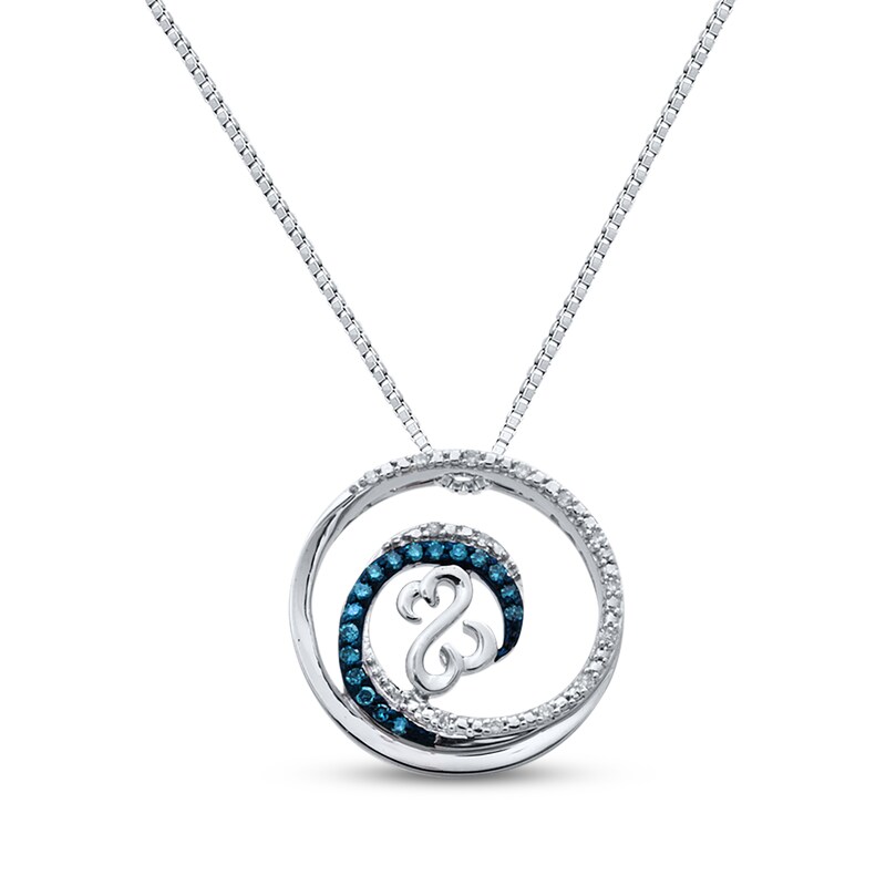 Main Image 1 of Previously Owned Blue & White Diamond Open Heart Wave Necklace 1/10 ct tw Sterling Silver 18"