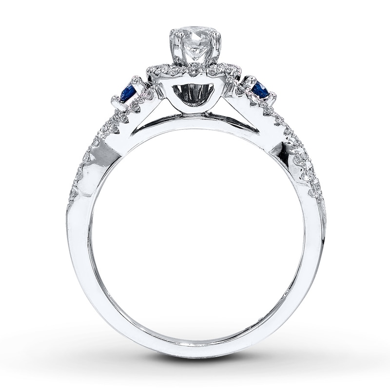 Main Image 2 of Previously Owned Diamond/Sapphire Engagement Ring 3/4 ct tw Round-cut 14K White Gold