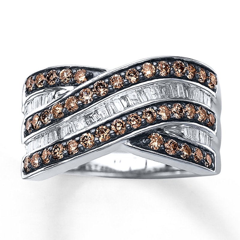 Main Image 1 of Previously Owned Brown Diamond Ring 1 ct tw Round/Baguette Sterling Silver