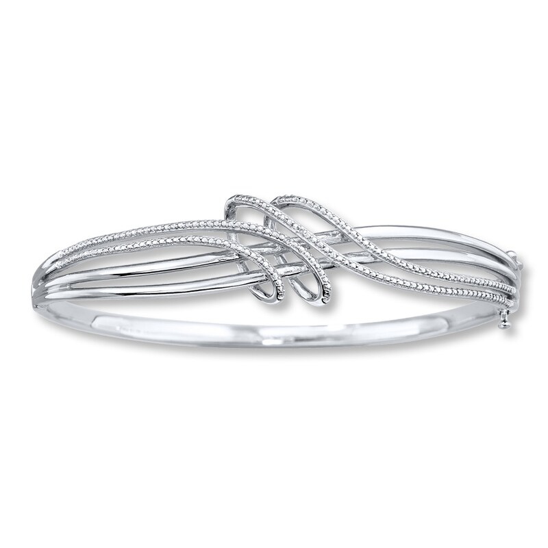 Main Image 1 of Previously Owned Diamond Accent Bangle Bracelet Round-cut Sterling Silver