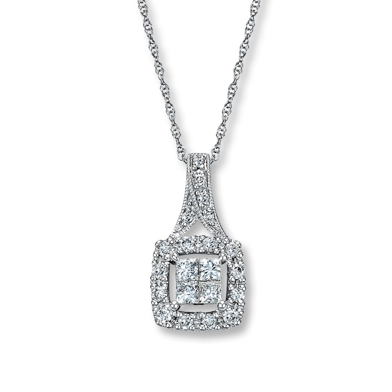 Main Image 1 of Previously Owned Diamond Necklace 3/8 ct tw Princess & Round-Cut 10K White Gold