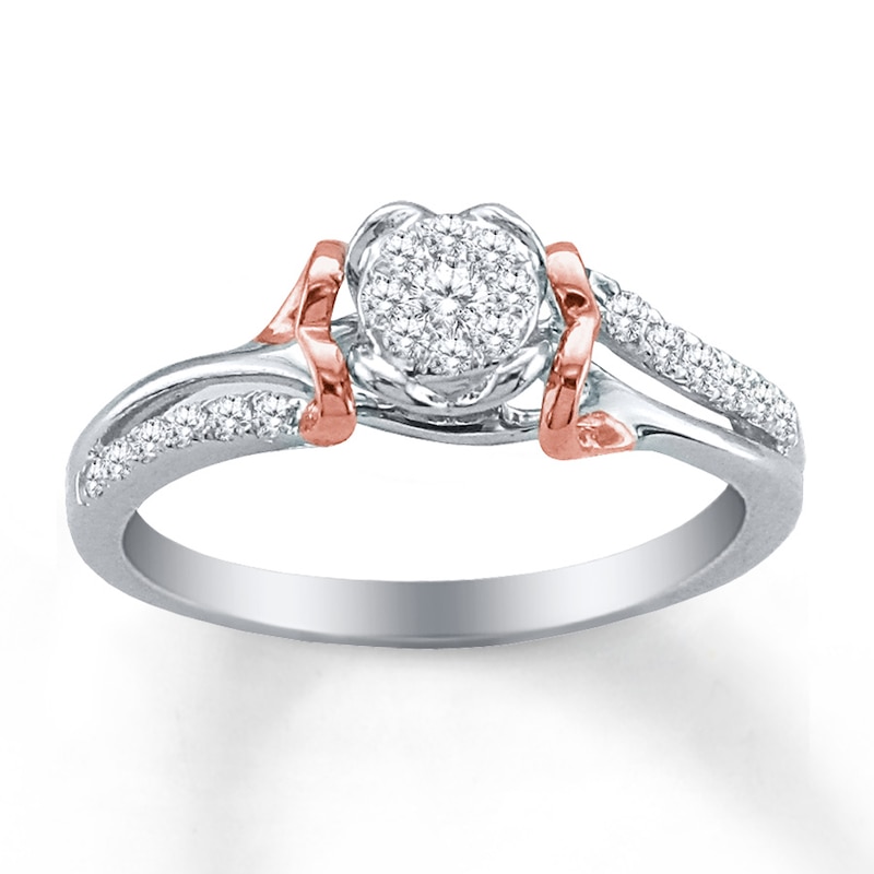 Main Image 1 of Previously Owned Promise Ring 1/4 ct tw Round-cut Diamonds Sterling Silver & 10K Rose Gold