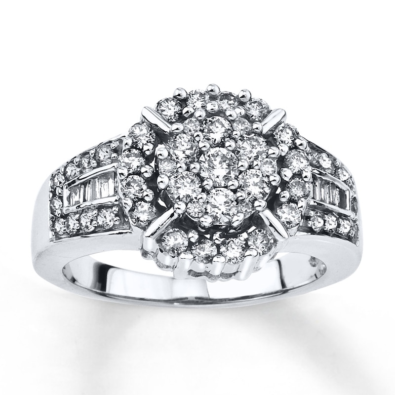 Main Image 1 of Previously Owned Diamond Ring 1 ct tw Round & Baguette 10K White Gold